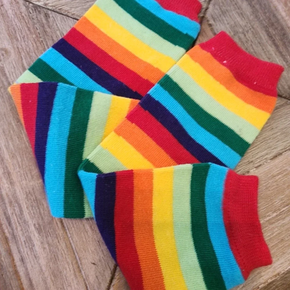 Rainbow Striped Leg Warmers‎ Cotton Socks Knee Pads Colorful Knitted Leggings